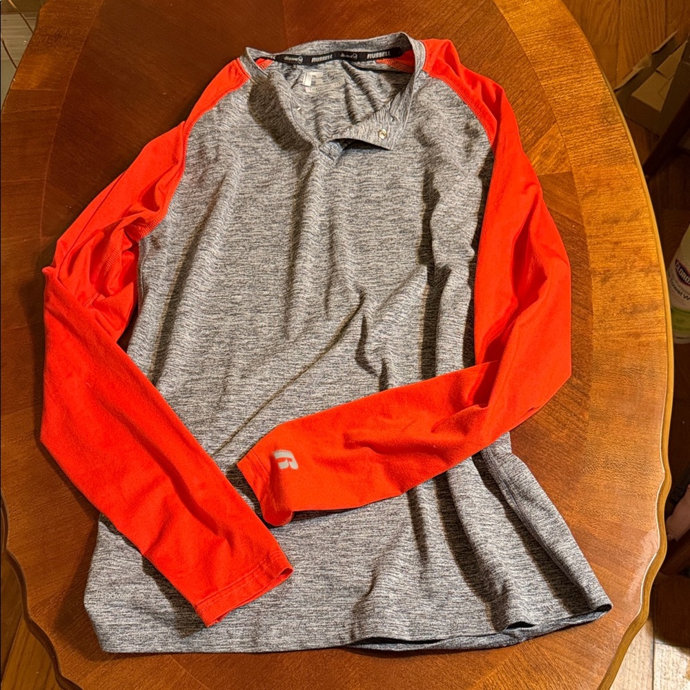 Russell Athletic Gray and Red Long Sleeve Tee